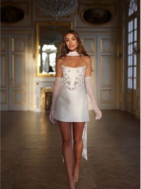 White Embellished Mini Dress with Choker